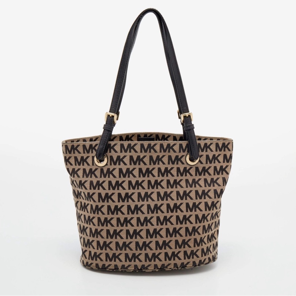 Michael Kors Monogram Tan and Black Jet Set Tote
